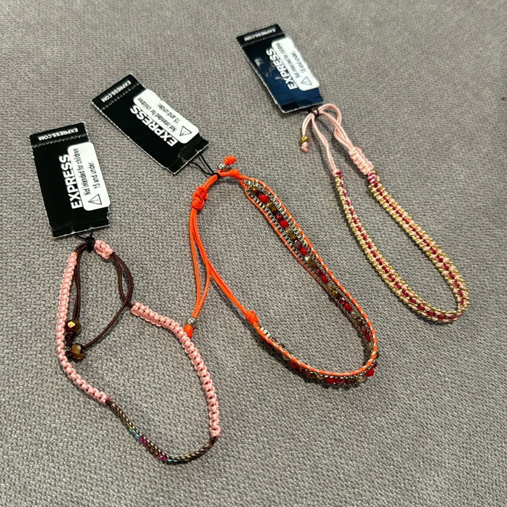 Bundle of 3 Express Beaded String Bracelets (Adjustable)